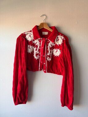 URBN WESTERN EMBROIDERED CROPPED SNAP UP TOP 🌹 🤠🐄